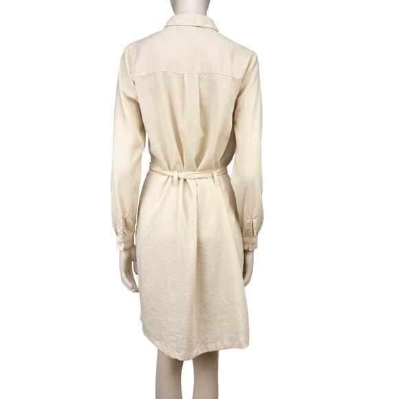 ICHI Butter Yellow Shirt Long Sleeves Belted French Tunic Summer Dress sz 36 - Picture 4 of 6